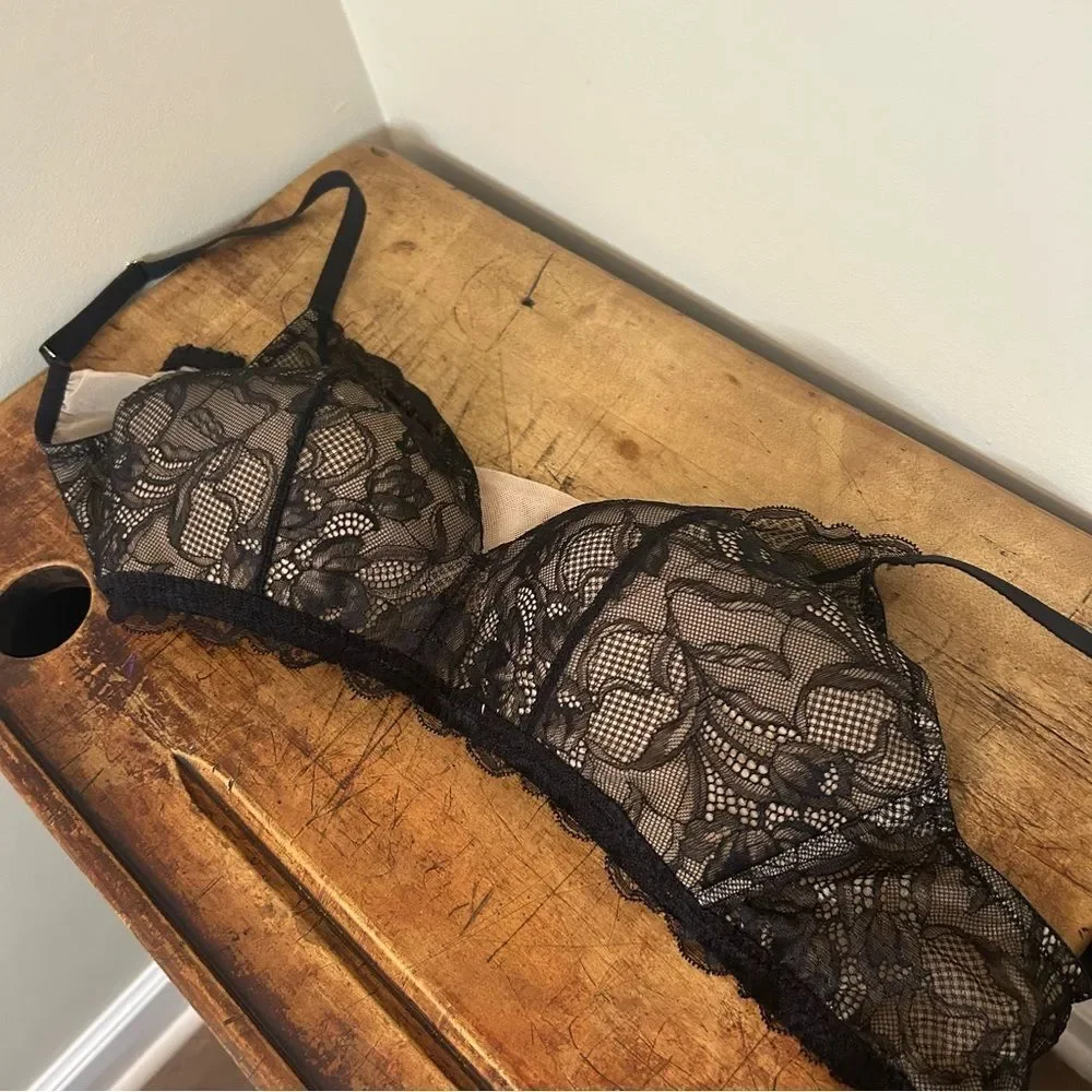 Natori Muse Wireless Full Fit Contour Bralette Nude Black Lace 32DD